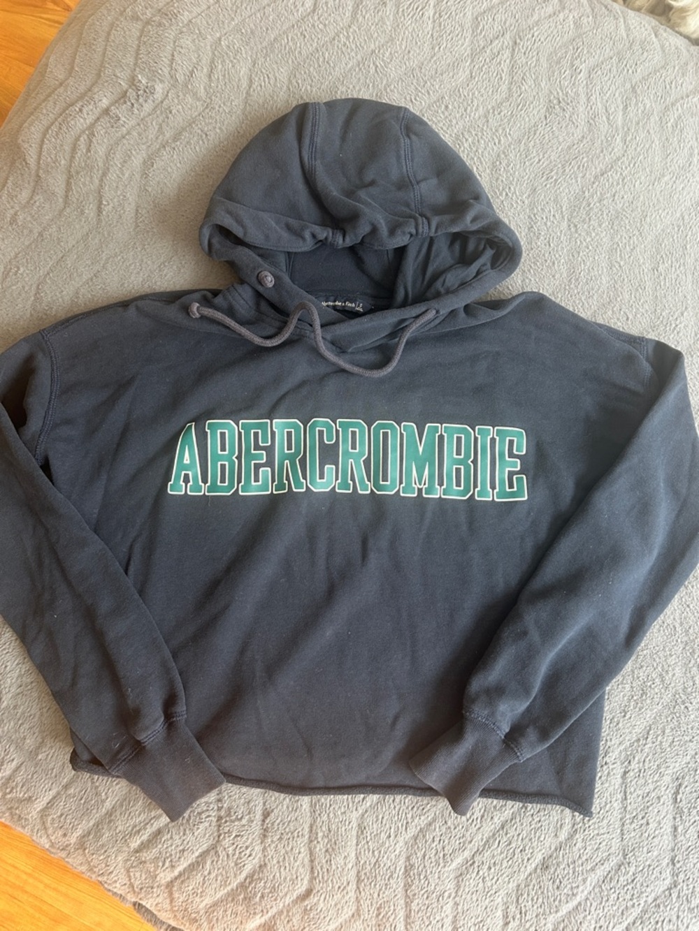 Women’s Abercrombie Cropped Navy Blue Hooded Sweater Size S